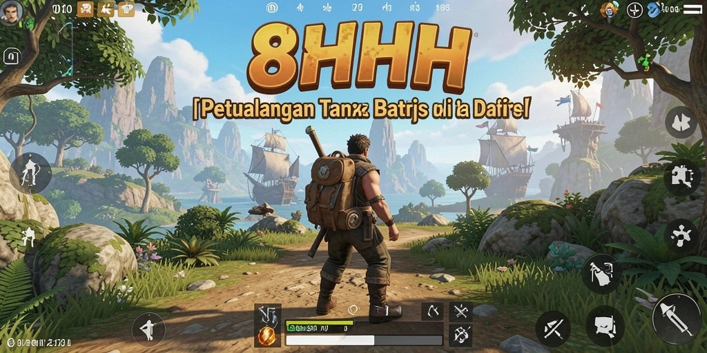 Screenshot menunjukkan gameplay 8HHH di dunia terbuka yang luas.