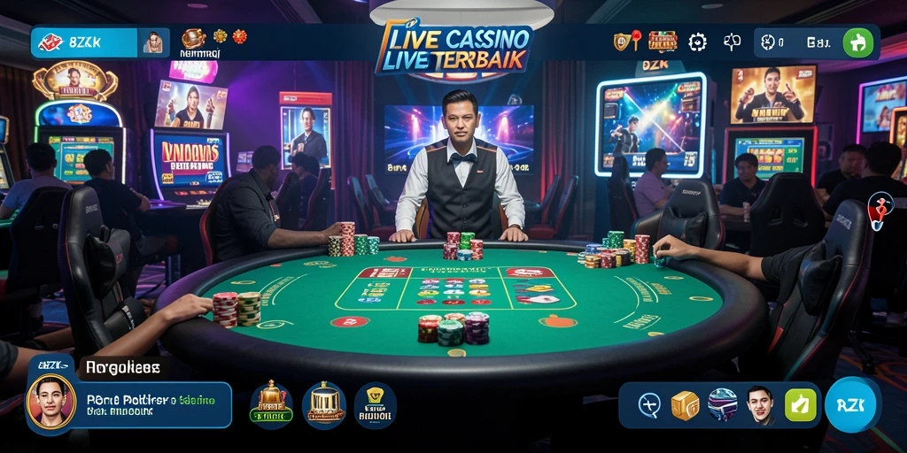 Screenshot 8ZK menampilkan suasana Live Casino yang mendebarkan.