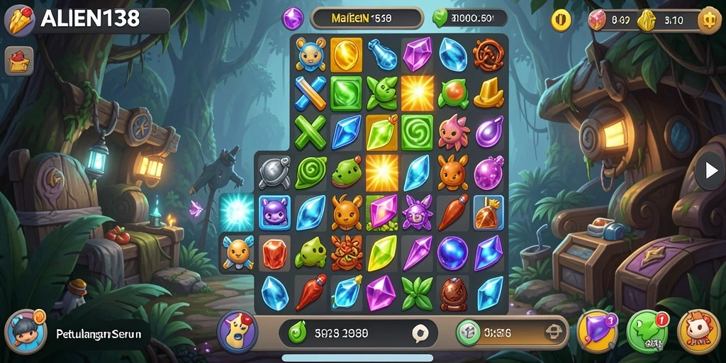 Screenshot gameplay ALIEN138 menampilkan keseruan permainan Match-3.