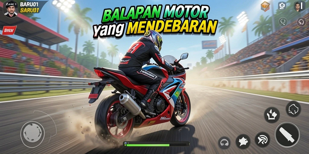 Tampilan gameplay seru dari balapan motor di BARU01.