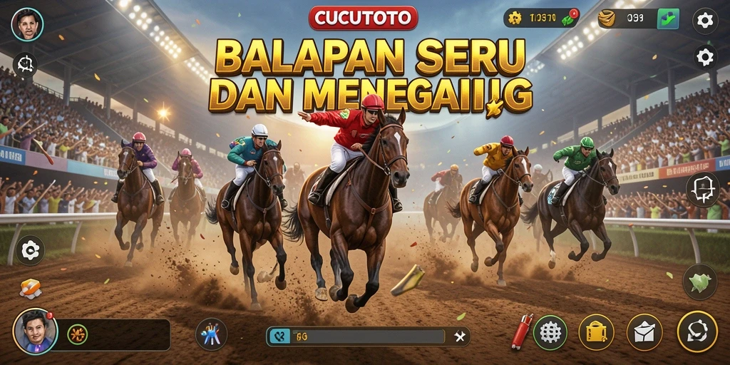 Screenshot utama CUCUTOTO menampilkan momen balapan yang seru.