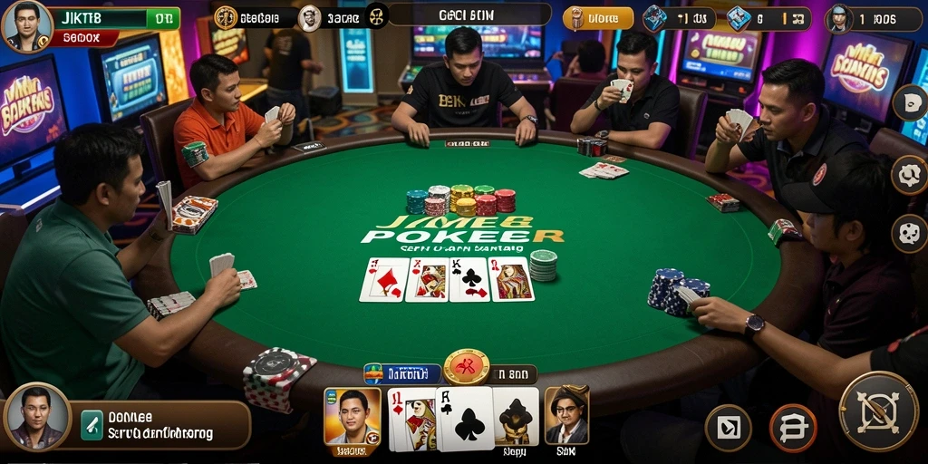 Screenshot gameplay JKT8 yang menampilkan aksi Poker mendebarkan.