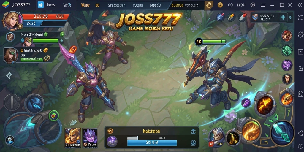 Tampilan gameplay seru dalam JOSS777 dengan aksi MOBA yang intens.