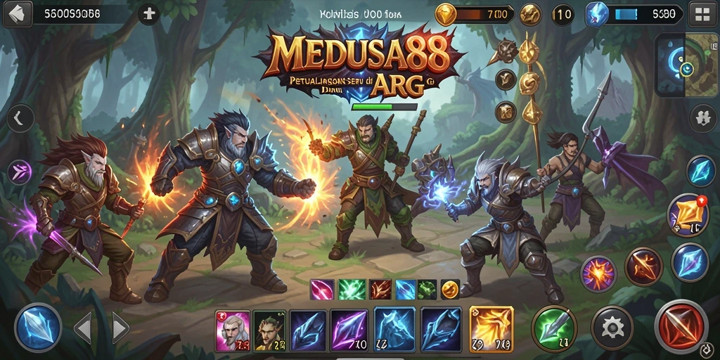 Tampilan dinamis pertarungan di MEDUSA88 dengan monster yang menantang.