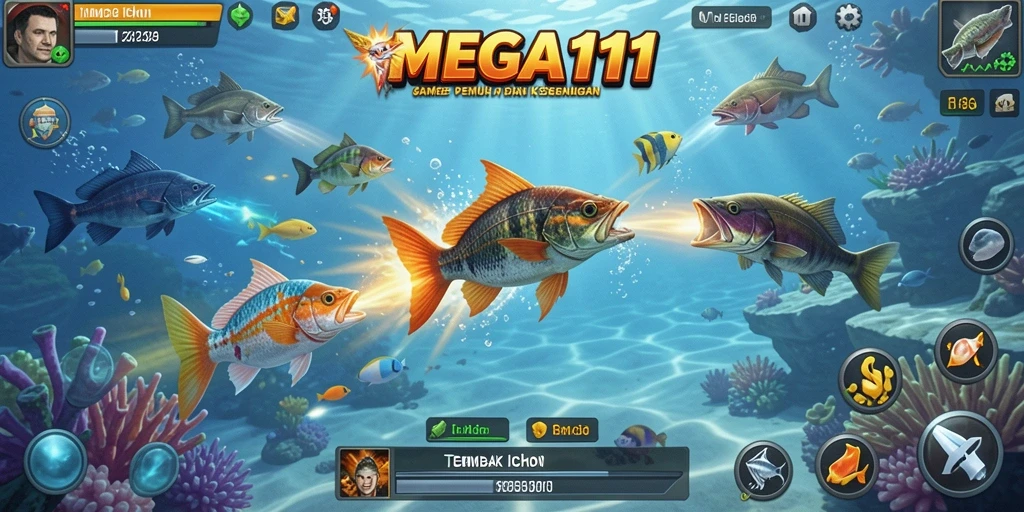 Tangkapan ikan berwarna-warni dalam gameplay MEGA111 yang seru.