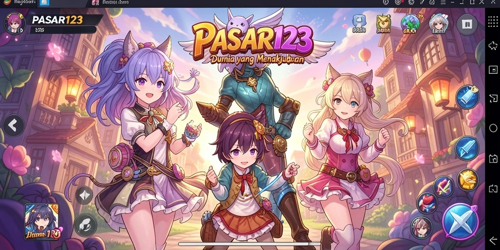Screenshot utama PASAR123 menampilkan aksi karakter Anime dalam pertempuran seru.