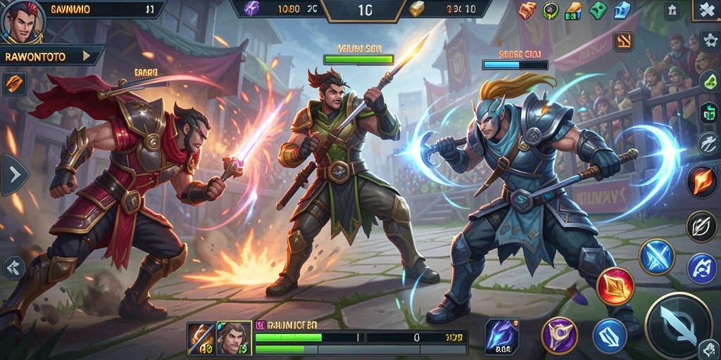 Tangkapan layar menampilkan pertempuran seru dalam game MOBA.