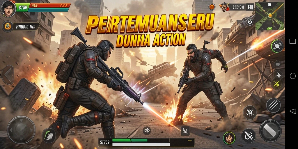 Tampilan seru gameplay ST789 dalam pertempuran Action.