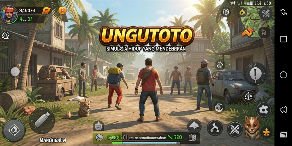 Tampilan gameplay UNGUTOTO menunjukkan interaksi karakter dalam simulasi kehidupan.